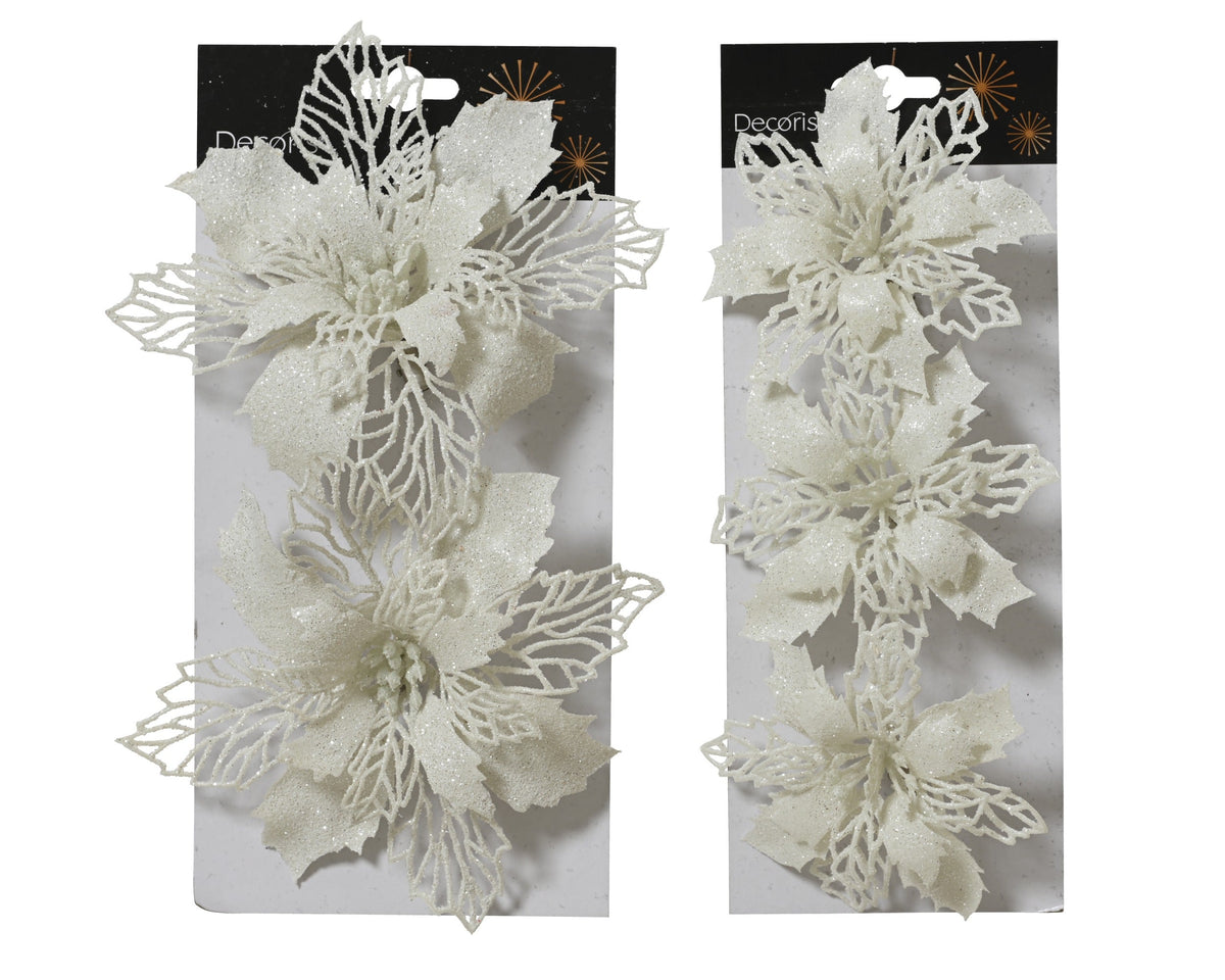 poinsettia op clip plastic 2ass winterwit l.2cm x w.13cm x h.13cm