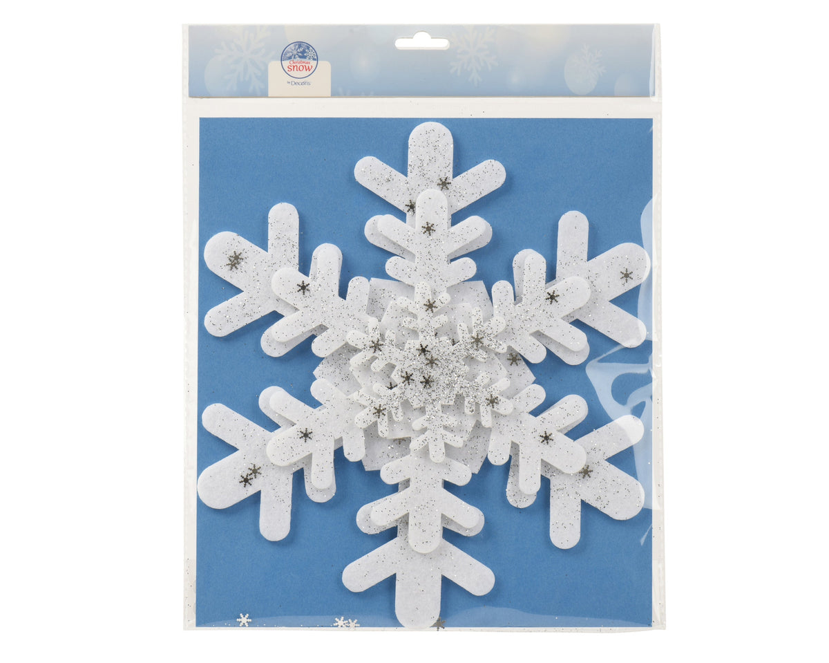 figuur polyester snowflake glitter wit d.28cm x h.0.1cm