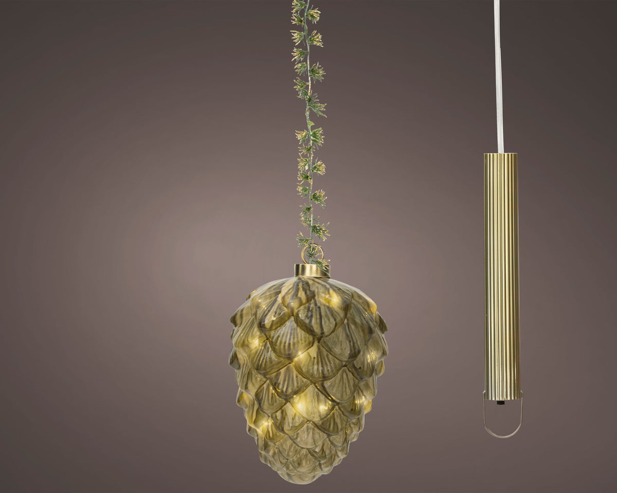micro led dennenappel steady binnen groen/warm wit d.15cm x h.21cm
