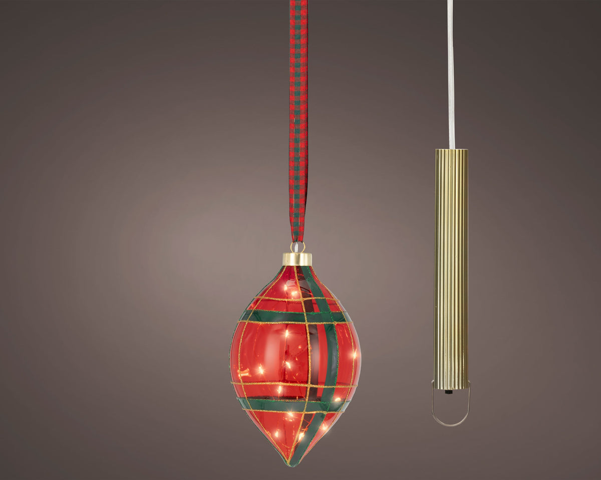 micro led olijf steady binnen kerstrood/warm wit d.12.5cm x h.21cm