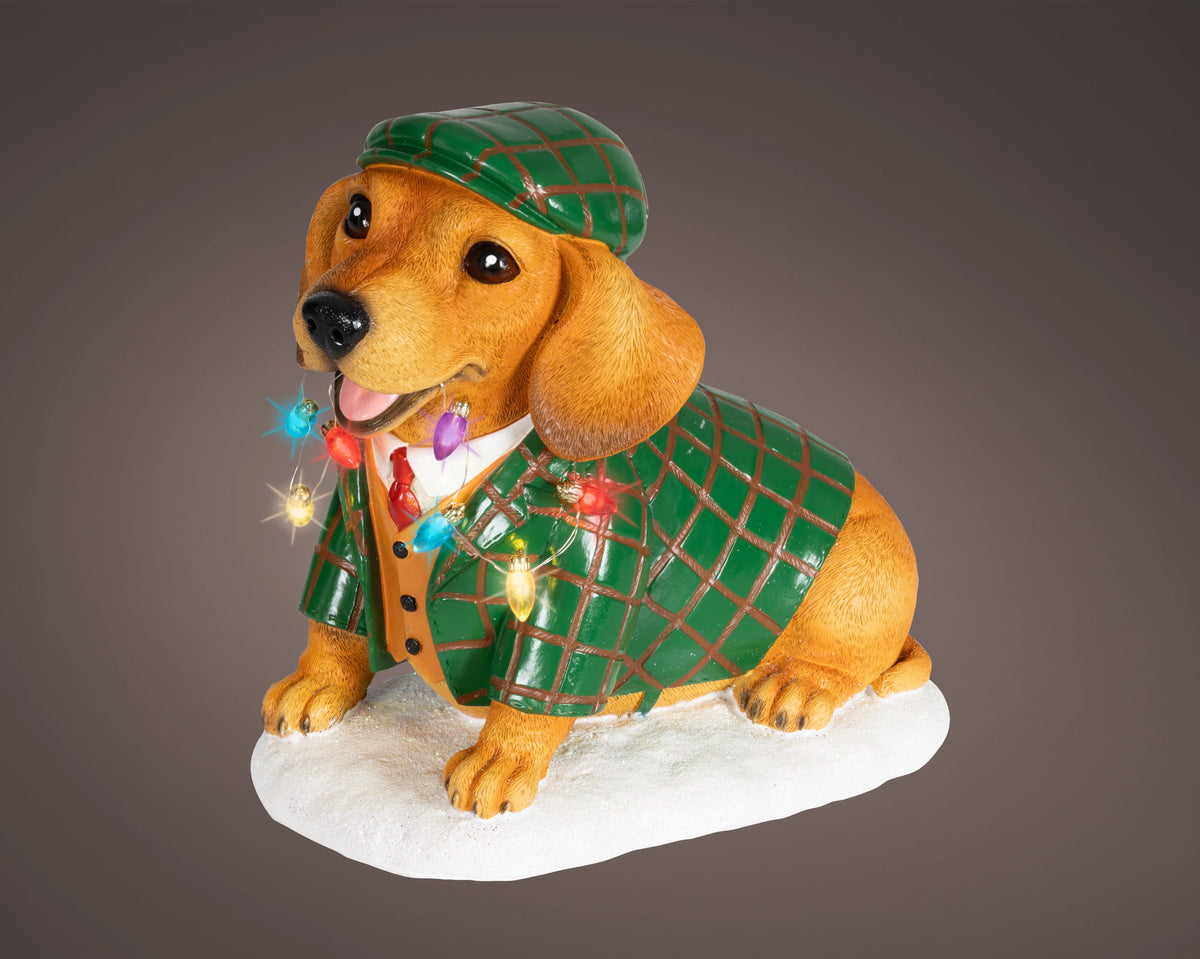 micro led hond polyresin steady binnen kleuren/multi l.14.5cm x w.24cm x h.24cm