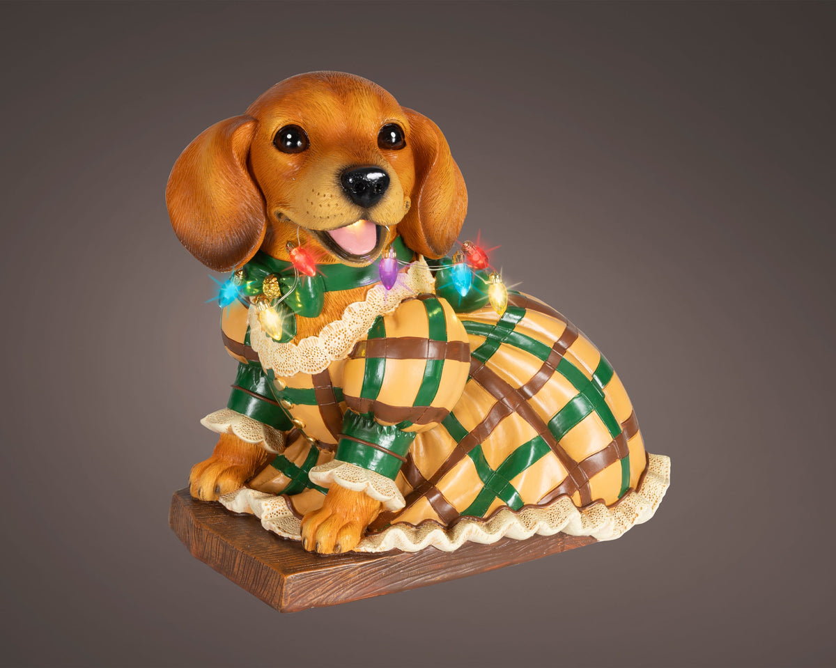 micro led hond polyresin steady binnen kleuren/multi l.16.5cm x w.26cm x h.24.5cm