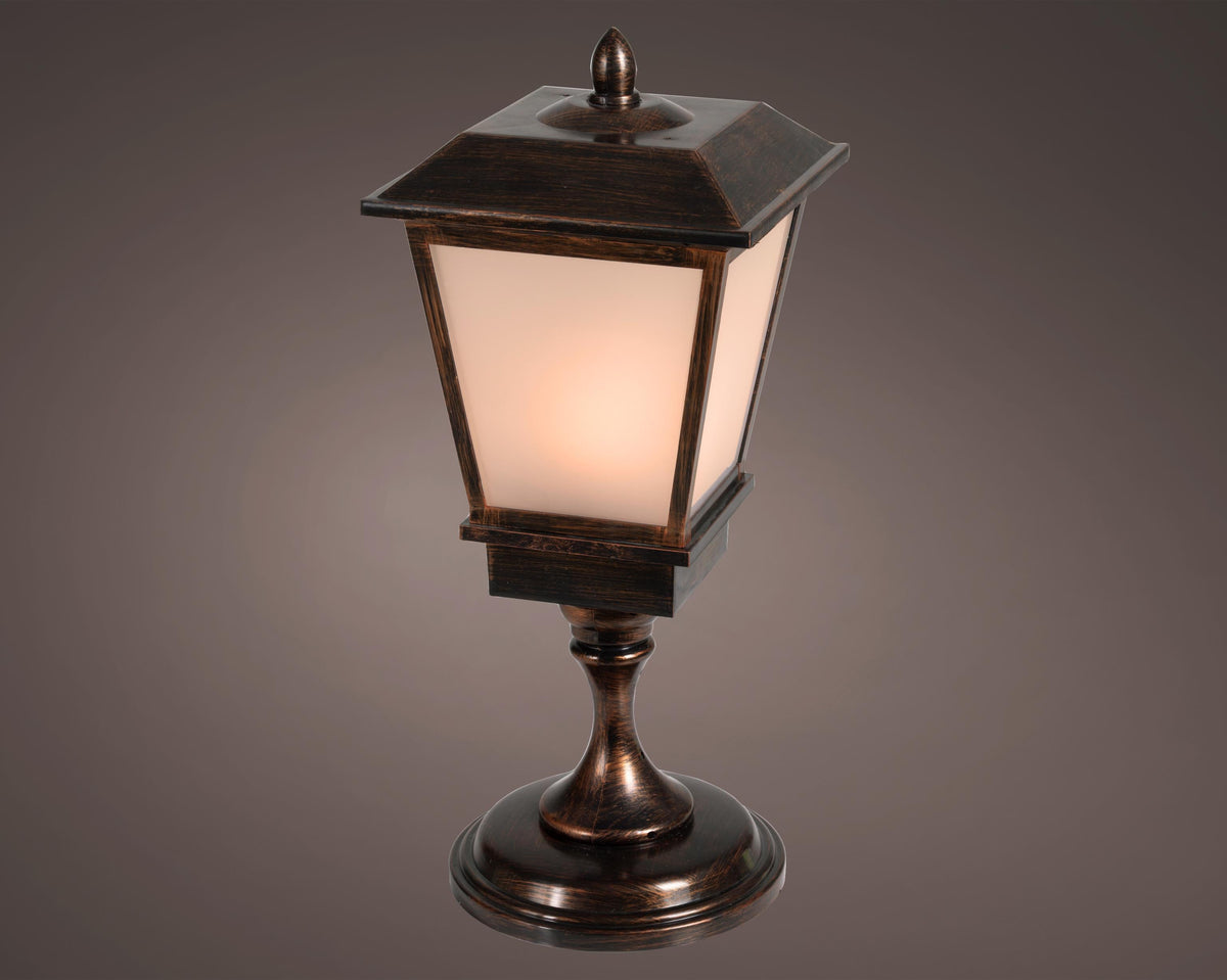 led lantaarn plastic lantern fire flame effect buiten antiek koper l.25cm w.25cm h.57.6cm