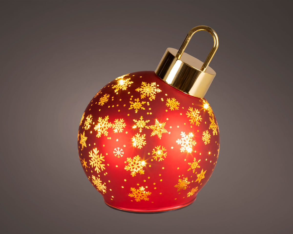 micro led draaiende bal glas steady bo binnen kerstrood/warm wit d.14cm x h.18cm