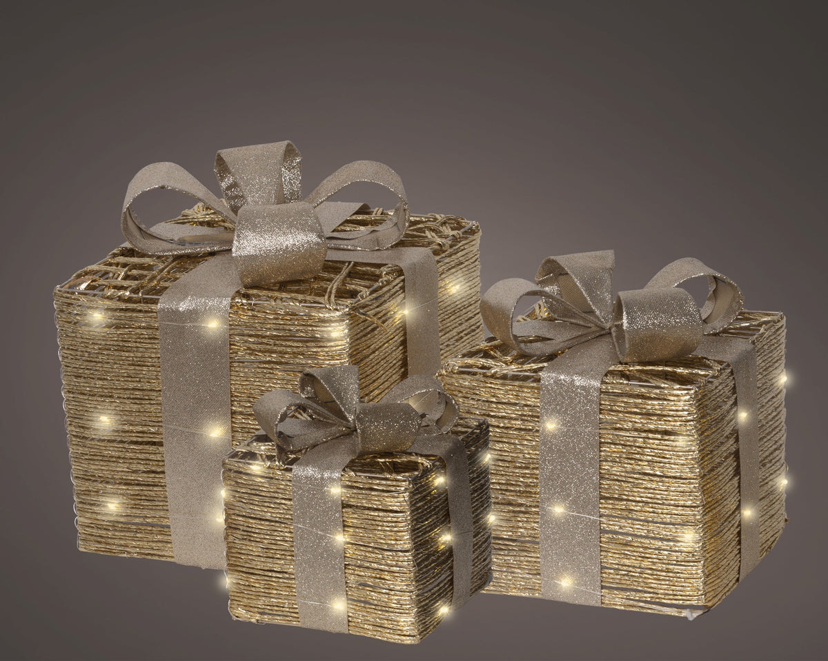 micro led giftbox papier steady binnen goud/warm wit l.25cm x w.25cm x h.30cm