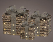 micro led giftbox jute steady binnen bruin/warm wit l.25cm x w.25cm x h.30cm