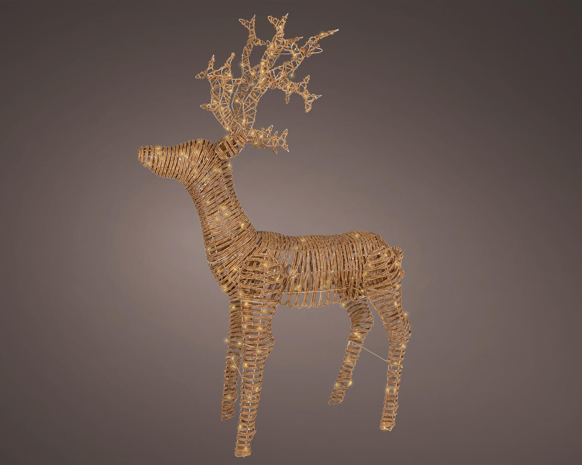 led rendier wicker flashing effect buiten bruin/soft gold l.38cm w.107cm h.180cm