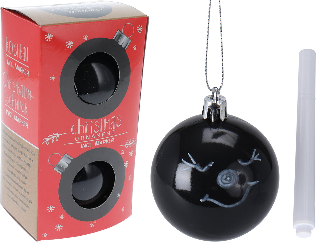 kerstbal zwart met pen set 2