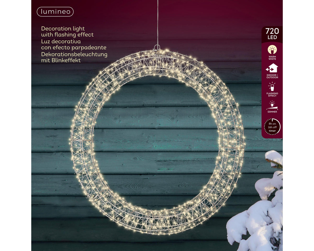 micro led krans metaal flashing effect buiten zilver/warm wit l.7cm w.58cm h.58cm