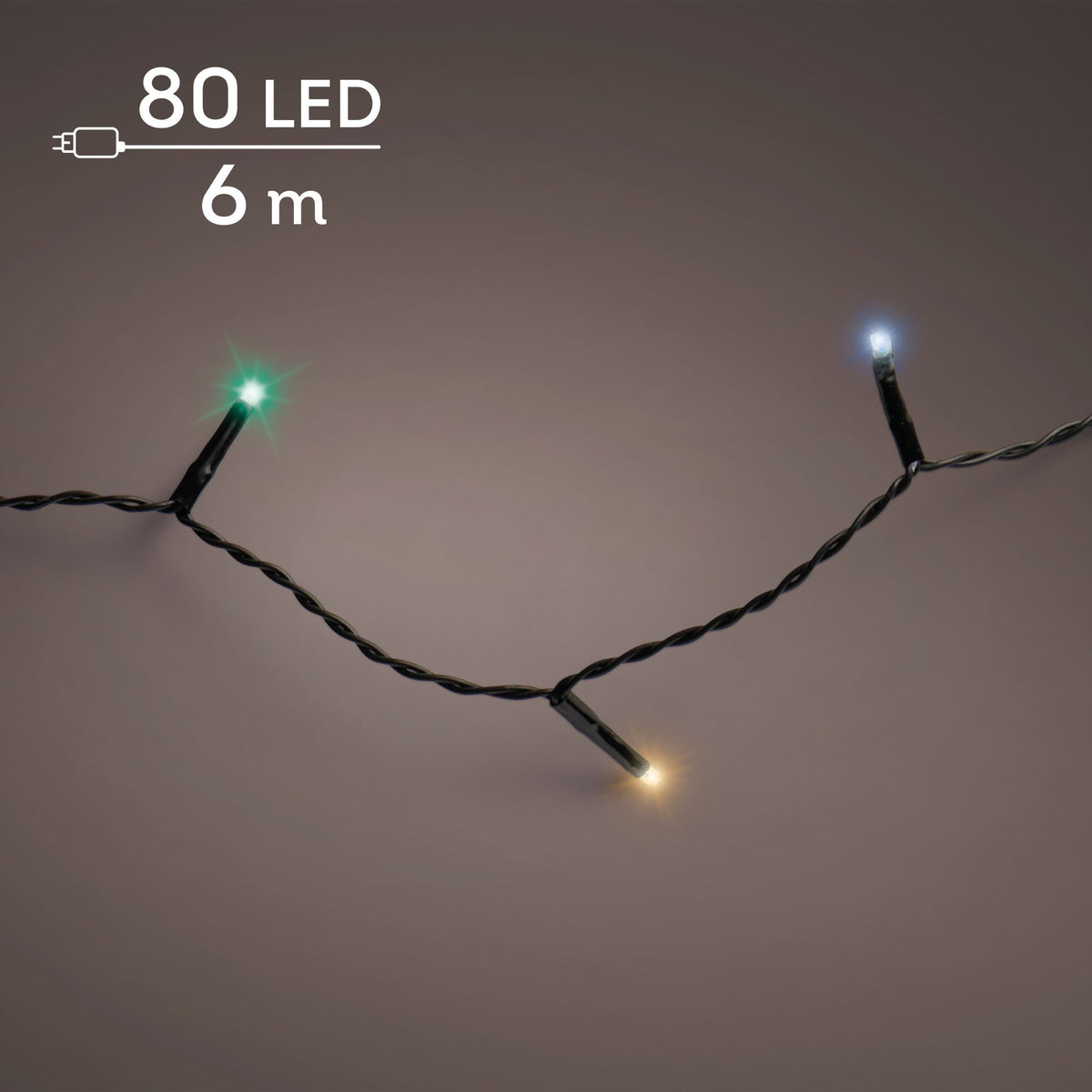led basic lights 8 functie twinkel effect buiten zwart/multi 80 led l.600cm
