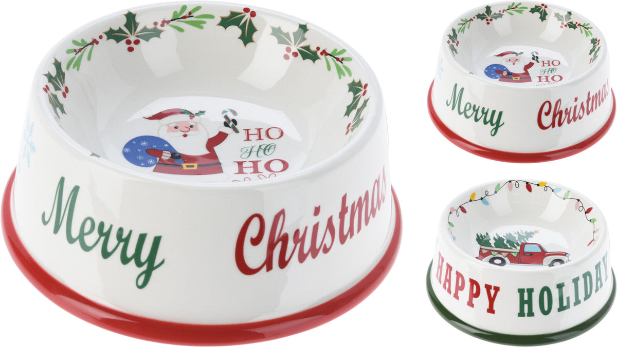 dierenvoerbak keramiek dia bodem 172mm, 2ass kerst designs, with barcode label