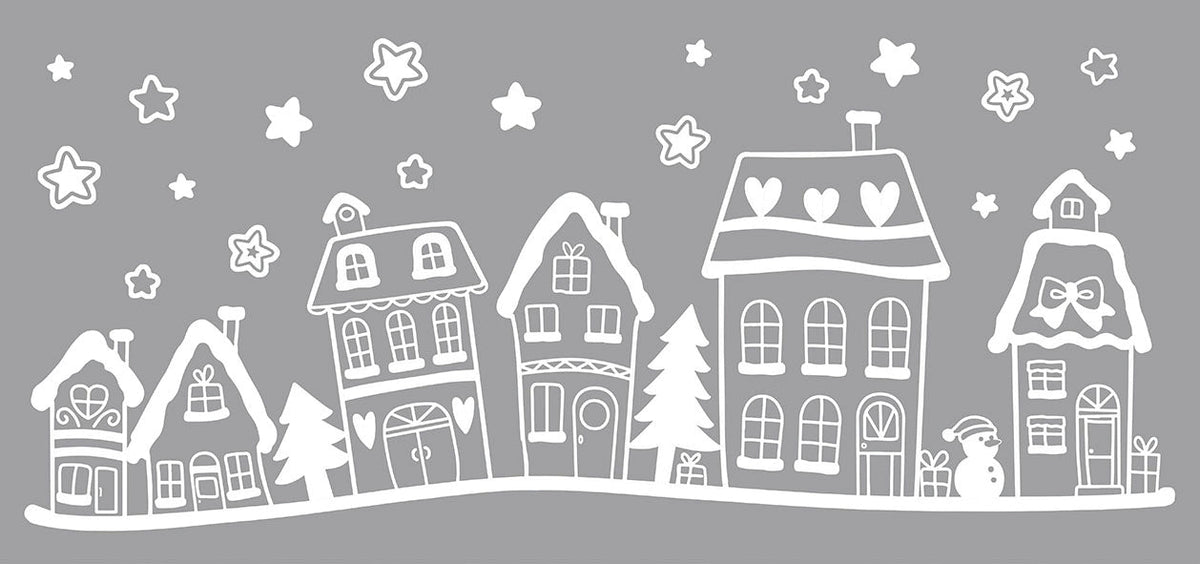 raamsticker kersthuisjes en kerstman 3 assorti 49x23cm wit