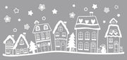 raamsticker kersthuisjes en kerstman 3 assorti 49x23cm wit