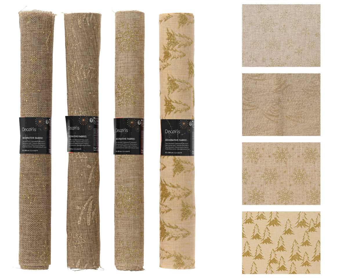 decostof jute gold print 4ass naturel/goud l.200cm x w.35cm x h.0.01cm