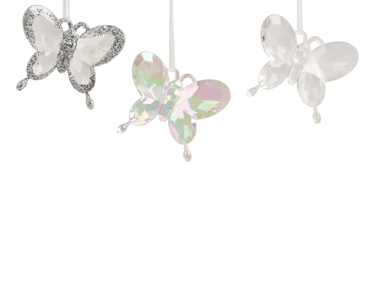 vlinder polystyreen transparent, iris, transpa with glitter 3ass transparant l.11cm x w.9cm x h.2.5cm