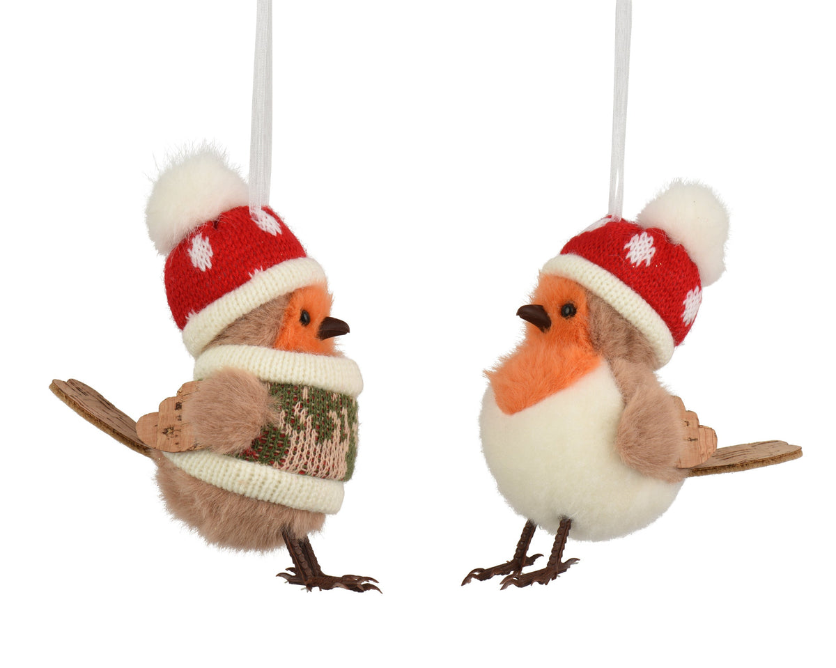 vogel foam polyester hanger, with hat , felt tail and wing, feet 2ass bruin/kleur(en) l.9.5cm x w.6cm x h.11.5cm