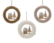 krans polyester pv fur faux fur wreath 3col ass assortie l.18cm x w.2cm x h.18cm