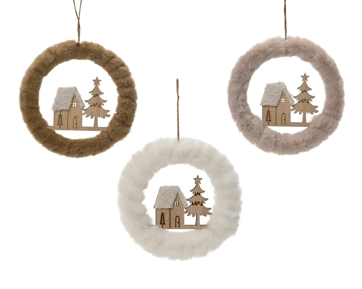 krans polyester pv fur faux fur wreath 3col ass assortie l.18cm x w.2cm x h.18cm