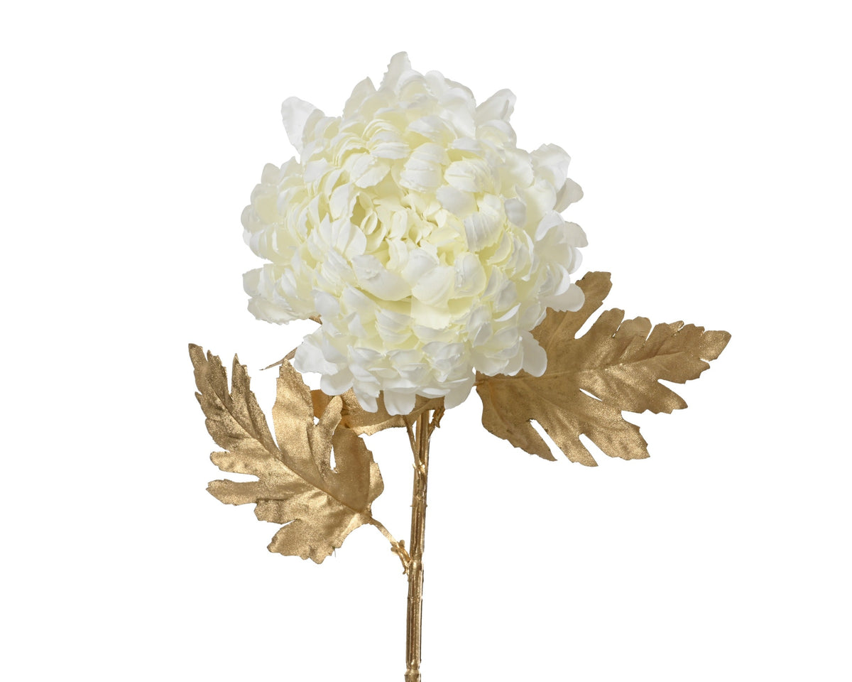 chrysant op steel polyester wit/goud l.15cm x w.10cm x h.70cm