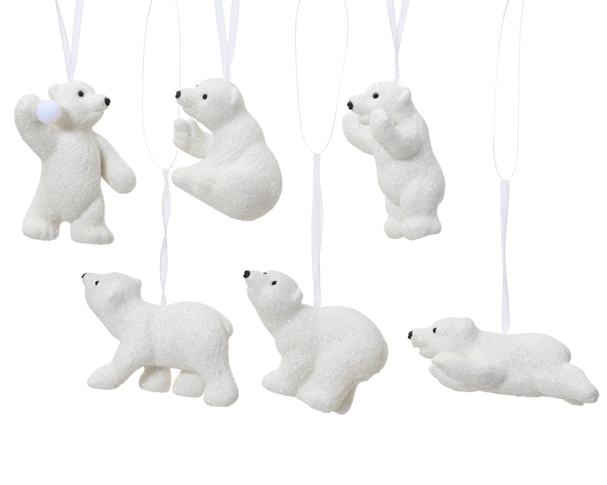 ijsbeer polystyreen flock with glitter, with snowball, without snowball 6ass wit l.2cm x w.8cm x h.6cm