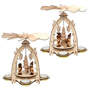 holz teelichtpyramide mit winterfiguren (laserholz) für 4 teelichte 2-fach sort. 18 x 18 x 21 cm
