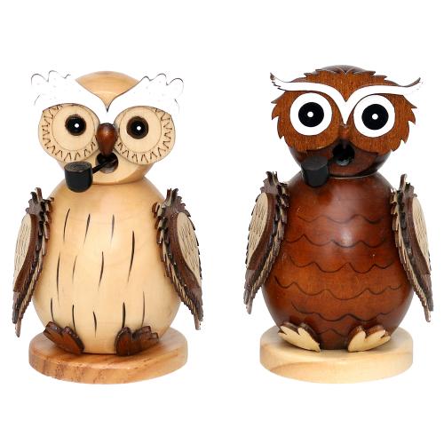 holz räucherfigur "eule", natur/braun 2-fach sort. 8 x 8 x 15 cm