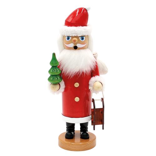 holz räuchermann "weihnachtsmann" mit schlitten und tanne in der hand 8 x 6 x 25 cm