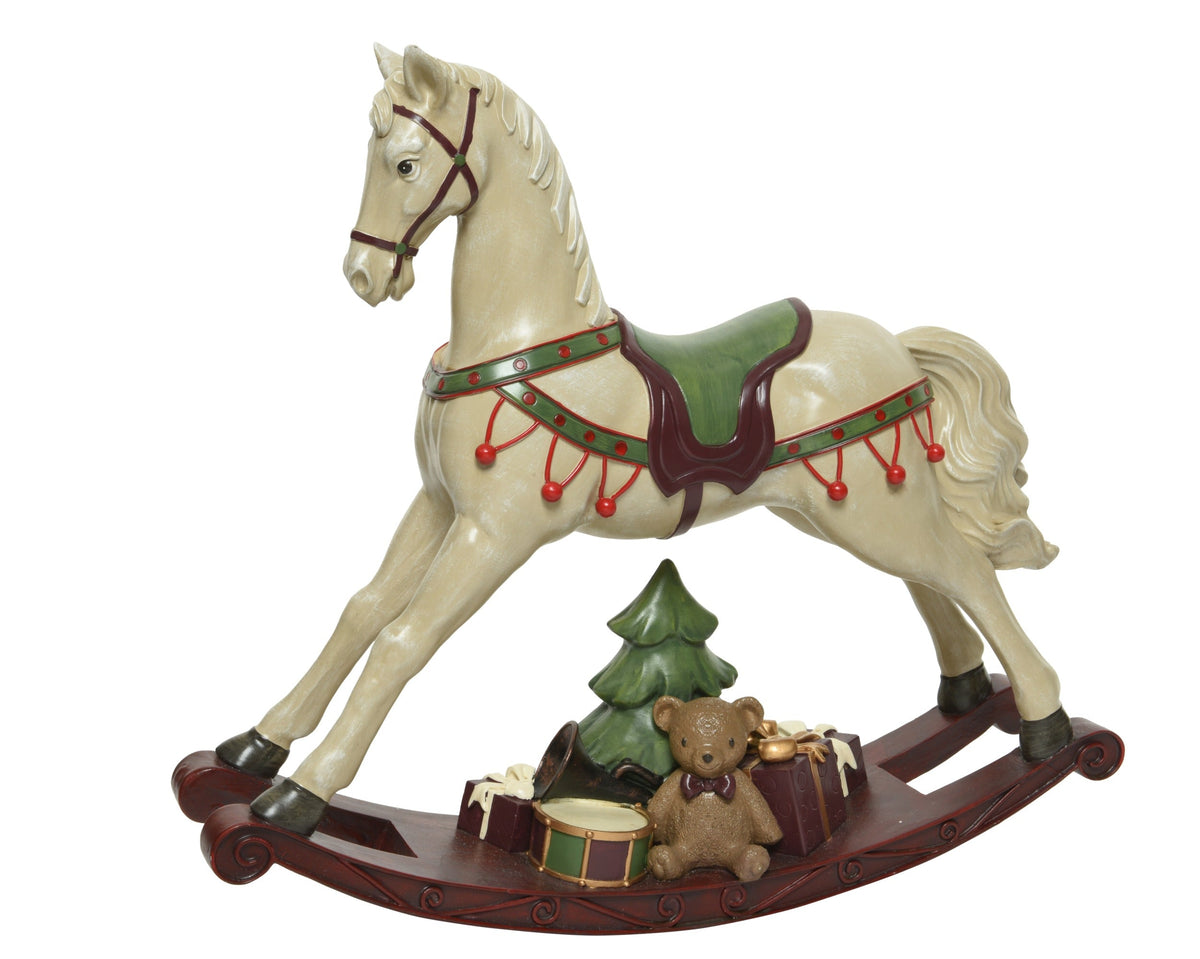 hobbelpaard polyresin rocking horse antique wit/kleur(en) l.14cm x w.55.5cm x h.48cm