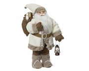 kerstman polyester plastic body with white coat with christmas hat fabric gift bag, paper gift bag and bronze lantern wit/kleur(en) l.26cm x w.18cm x h.60cm