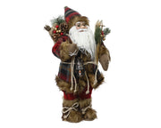 kerstman polyester plastic body with red coat in check pattern with christmas hat branch/berry, ski, lantern kerstrood l.23cm x w.14cm x h.45cm