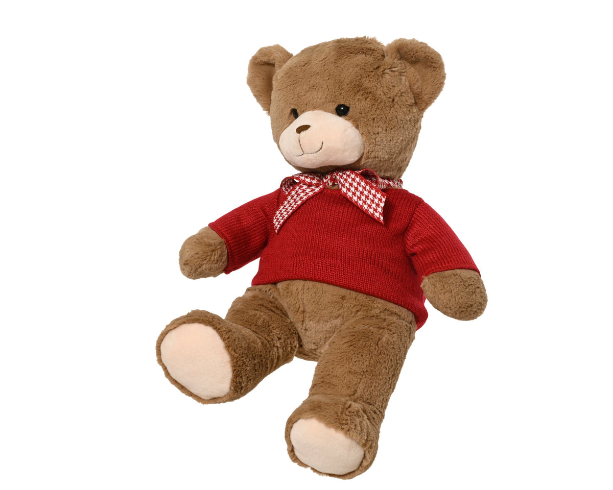 beer polyester red sweather, red white check bow bruin/kleur(en) l.12cm x w.10cm x h.32cm