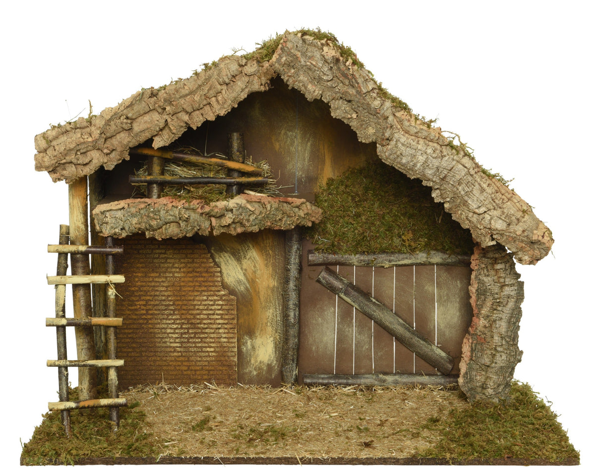kerststal hout with ladder fsc mix 70% naturel l.79cm x w.40cm x h.62cm