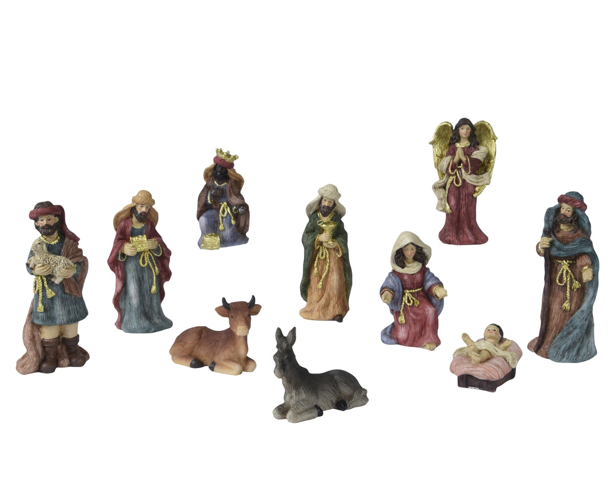 kerstgroep polyresin joseph: - mary: - angel: - baby jesus: - gaspar: - melchior: - balthazar: - shepherd: - ox: - donkey: painting multi l.6.2cm x w.4.7cm x h.13.5cm