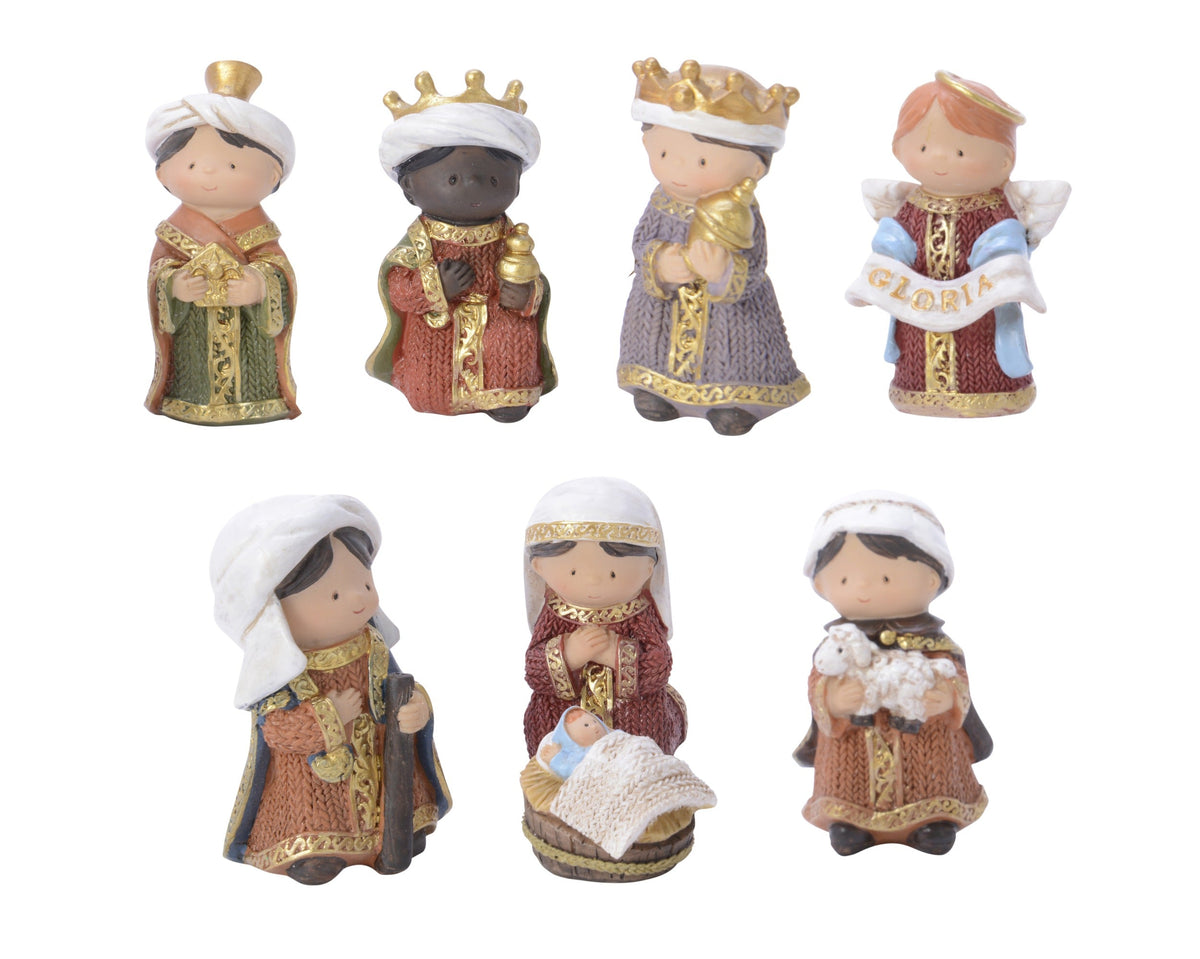 kerstgroep polyresin maria, joseph, jesus, 3 king, shepherd, angel painting multi l.3.5cm x w.4.5cm x h.8cm