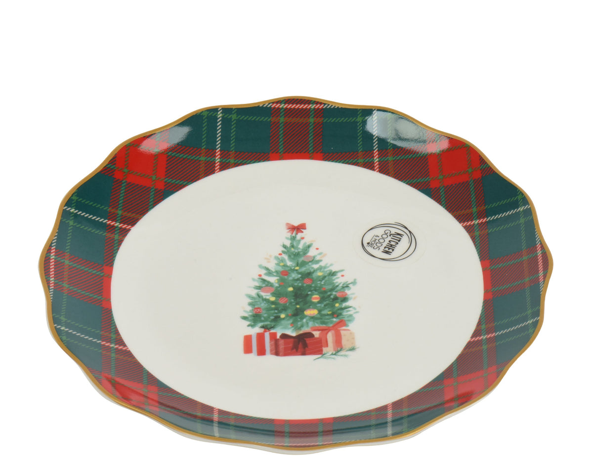 ontbijtbord porselein round with wave edge decal wit/kleur(en) d.20.5cm x h.2.1cm