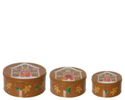opbergblik blik round uv print relief ginger house pattern bruin/kleur(en) d.13.5cm x h.5cm