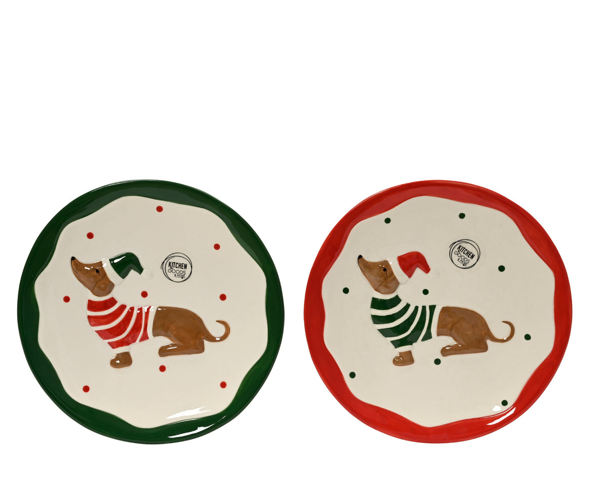 bord dolomiet round glazed with dog 2col ass assortie d.20.1cm x h.2.2cm