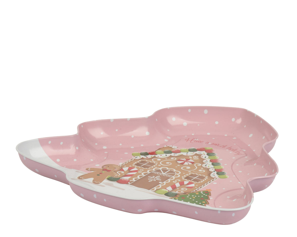bord blik tree uv print gingerbread man and house pattern roze/kleur(en) l.25.2cm x w.25.9cm x h.2.3cm