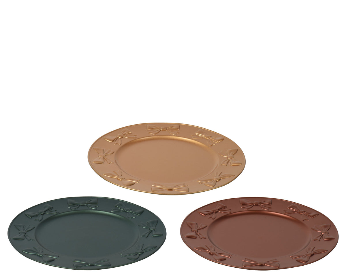 decobord pp round matt relief bow on rim 3ass assortie d.33cm x h.1.5cm