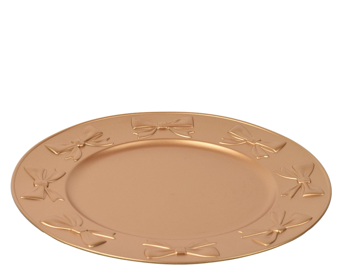 decobord pp round shinny relief bow on rim goud d.33cm x h.1.5cm