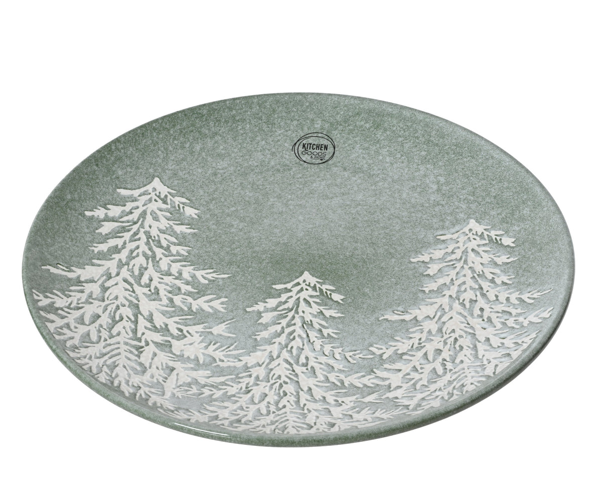 dinerbord aardewerk round reactive glaze tree embossed groen d.27cm x h.2.9cm