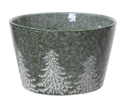 schaal aardewerk round reactive glaze tree embossed groen d.13cm x h.8cm