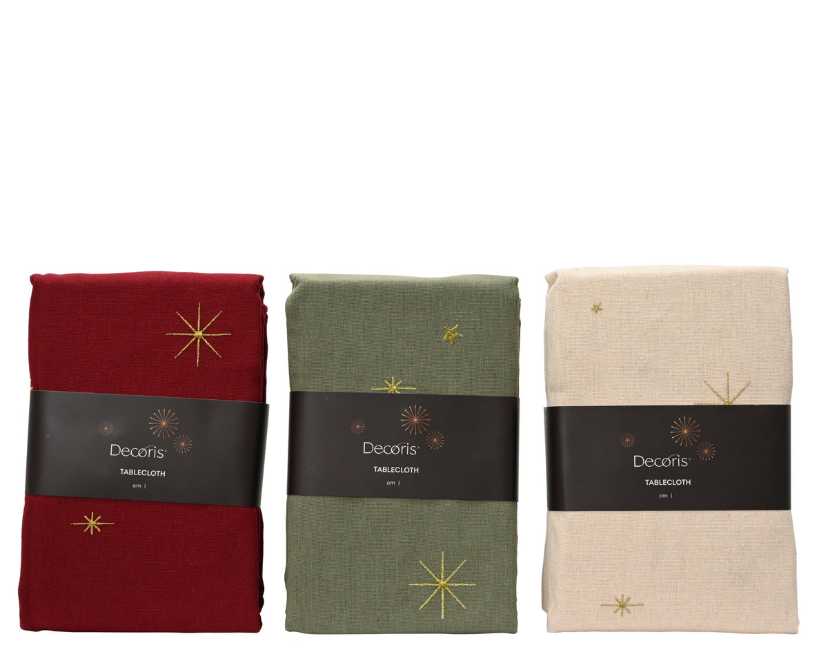 tafelkleed polyester katoen gold embroidery star 3col ass assortie l.140cm x w.250cm x h.0.1cm