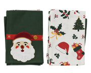 theedoek katoen rectanguler with santa embroidery kitchentowel and all over screenprint teatowel groen/kleur(en) l.70cm x w.45cm x h.0.3cm