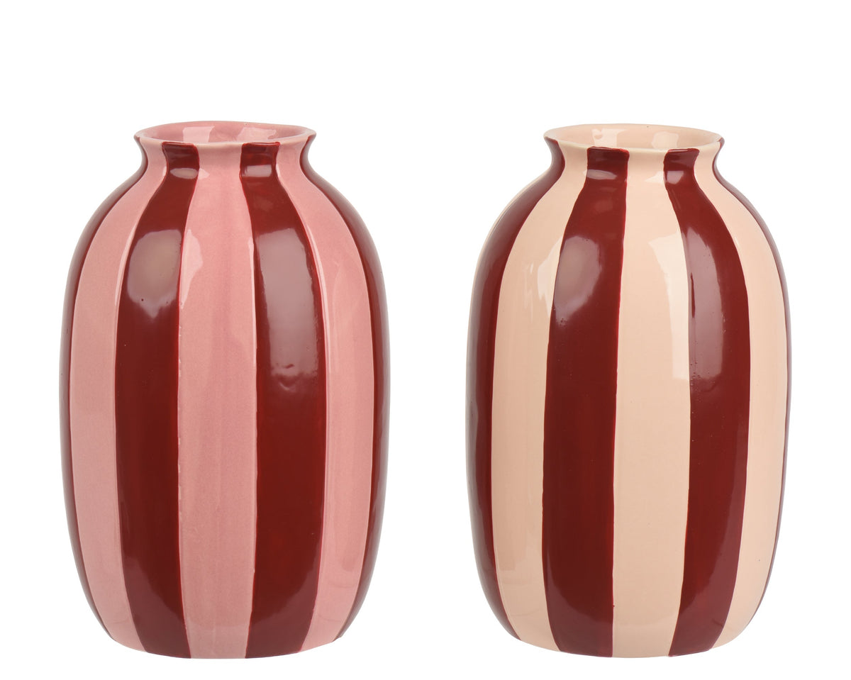 vaas keramiek glazed,pringting 2col ass assortie d.15.3cm x h.25.2cm