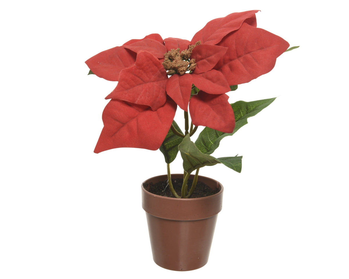 poinsettia in pot polyester kerstrood l.0.1cm x w.0.1cm x h.20cm