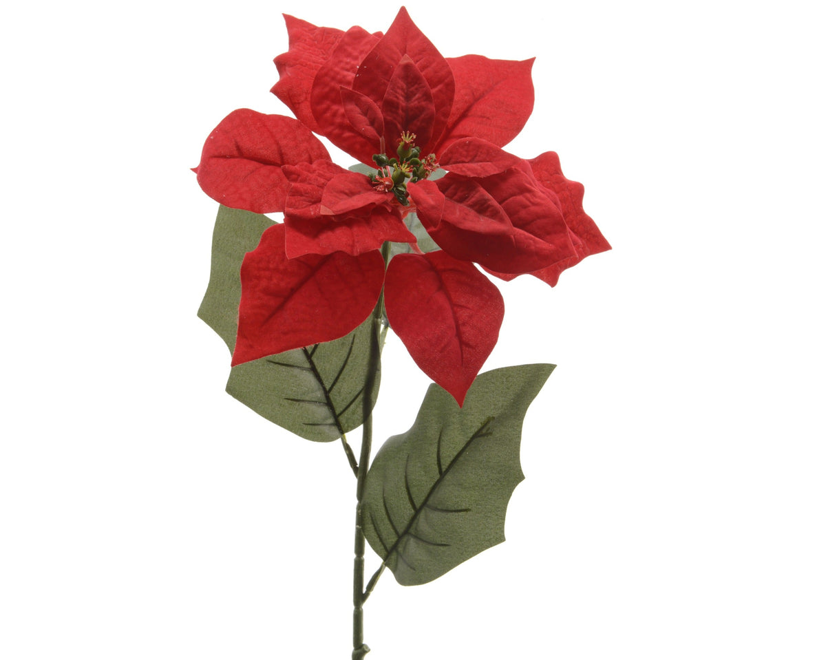 poinsettia op steel polyester kerstrood l.22cm x w.23cm x h.67cm