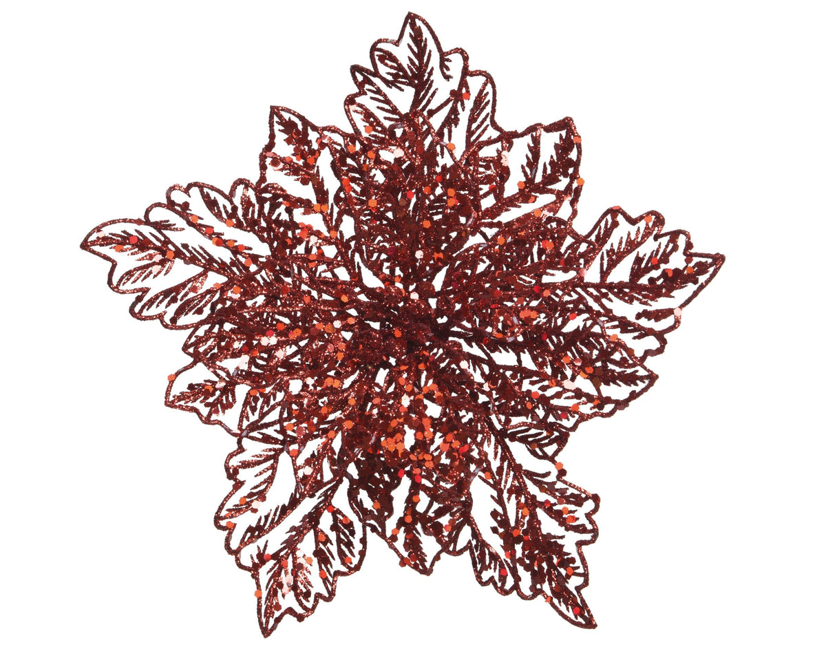 poinsettia op clip plastic glitter rood d.23.5cm x h.10cm