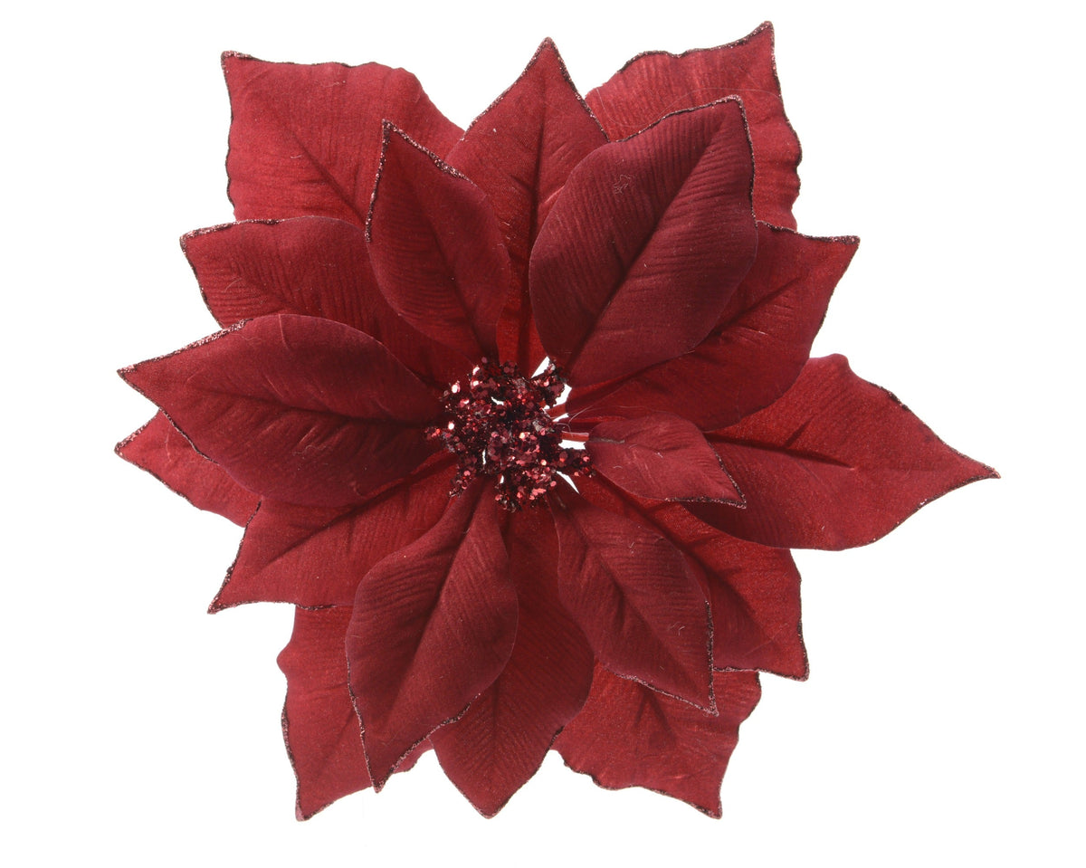 poinsettia op clip polyester w glitter edges rood d.24cm x h.7cm