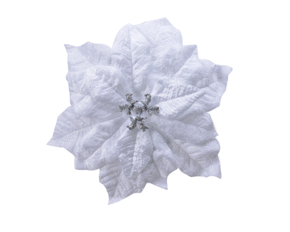 poinsettia poinsettia op clip polyester fluweel velvet wit d.16cm x h.3cm